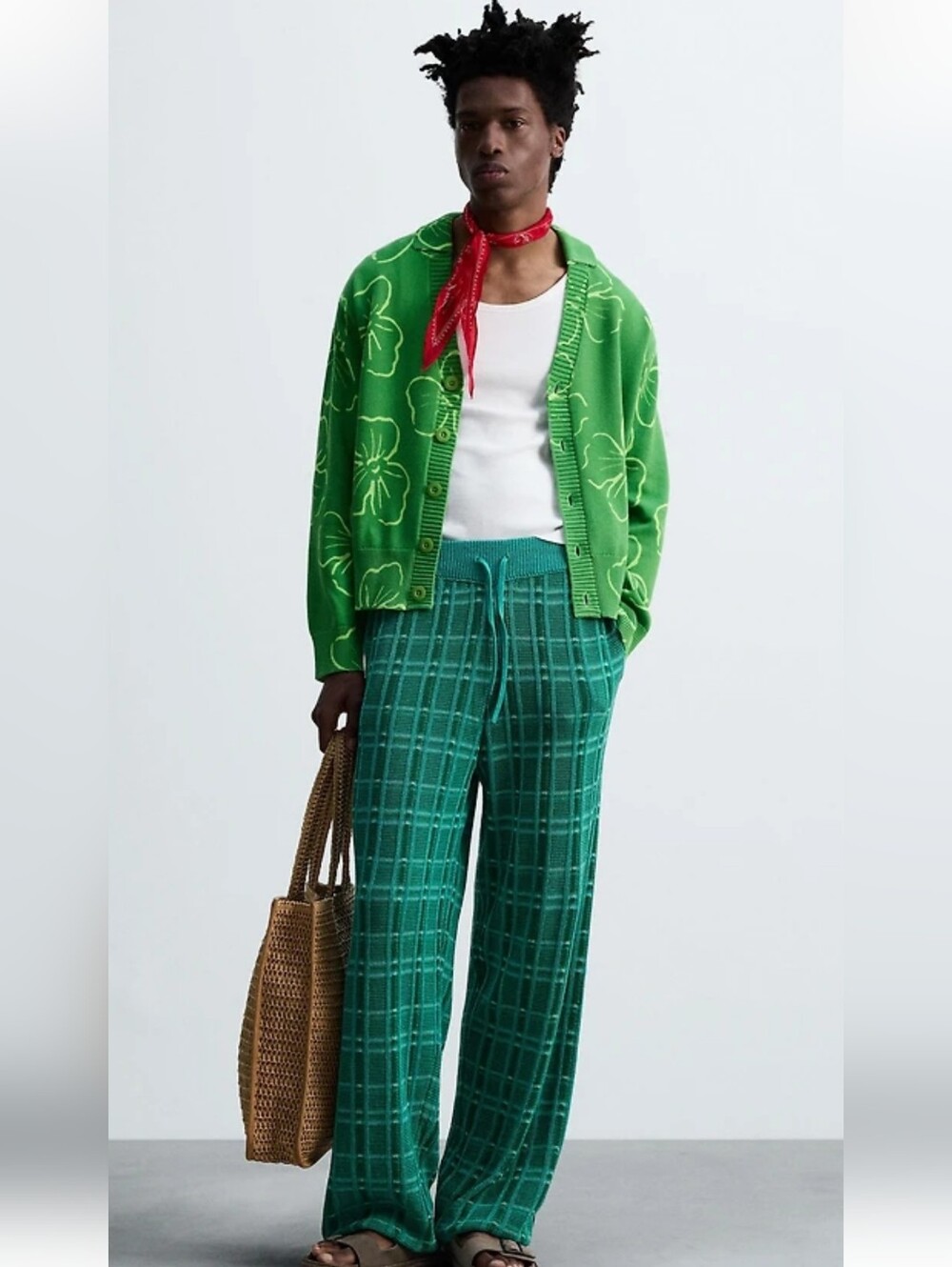 Zara X OTIS KWAME KYE QUAICOE FLORAL GREEN CARDIGAN Size Medium NWT